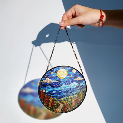 Moonlit Pathway Night Sky Stained Glass Suncatcher Window Hanging Gift for Nature Lovers