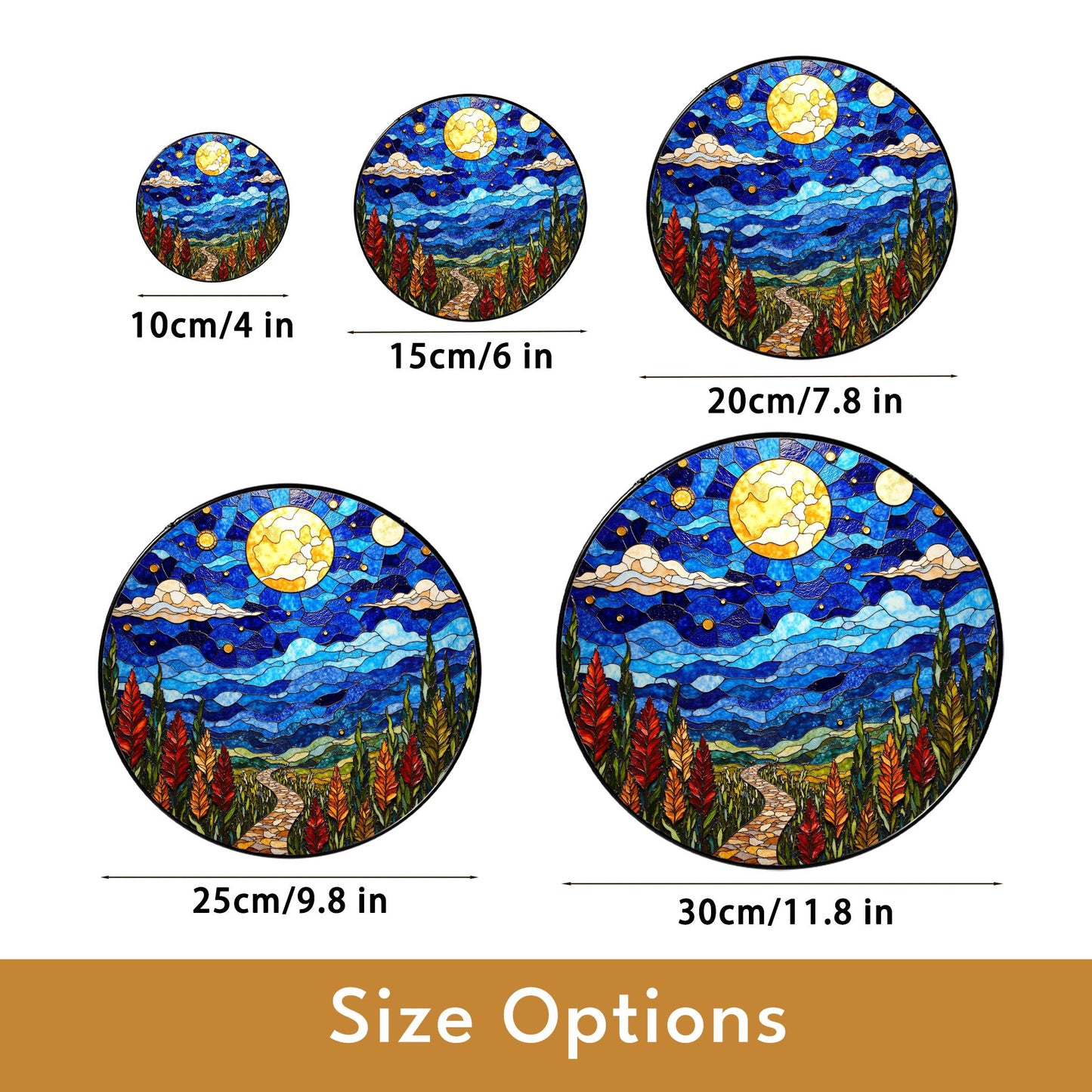 Moonlit Pathway Night Sky Stained Glass Suncatcher Window Hanging Gift for Nature Lovers