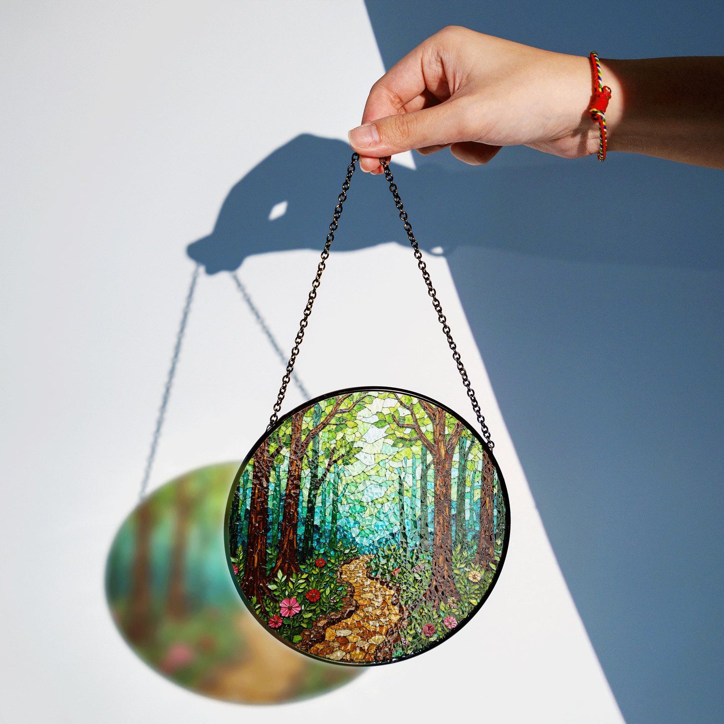 Enchanted Forest Trail Stained Glass Style Suncatcher Gift for Nature Lovers