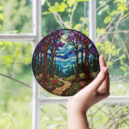 Enchanted Forest Path Suncatcher Stained Glass Window Decor Gift for Nature Lovers