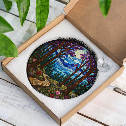 Enchanted Forest Path Suncatcher Stained Glass Window Decor Gift for Nature Lovers