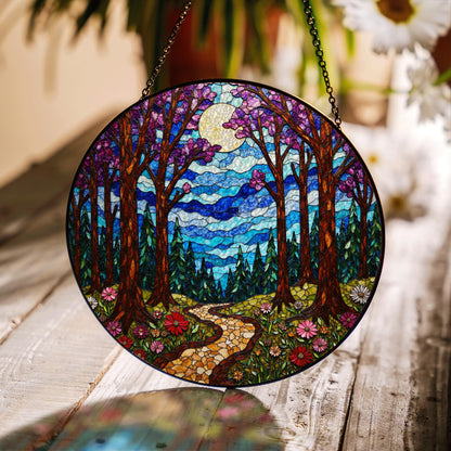 Enchanted Forest Path Suncatcher Stained Glass Window Decor Gift for Nature Lovers