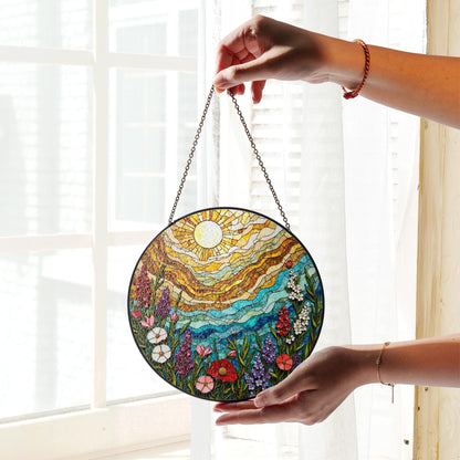 Colorful Wildflower Field Suncatcher Stained Glass Sun and Sky Sun Catcher Gift for Nature Lover