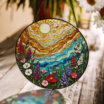 Colorful Wildflower Field Suncatcher Stained Glass Sun and Sky Sun Catcher Gift for Nature Lover