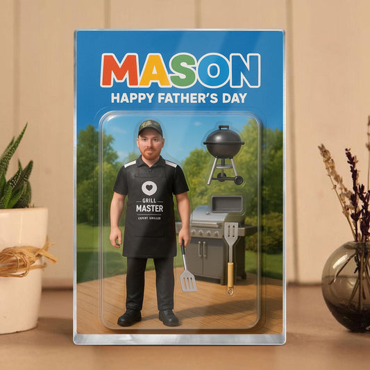 Personalized Photo BBQ Dad Acrylic Block, Custom Father’s Day Gift For Dad, Funny Party Decor, BBQ Grilled Action Figure Plaque
