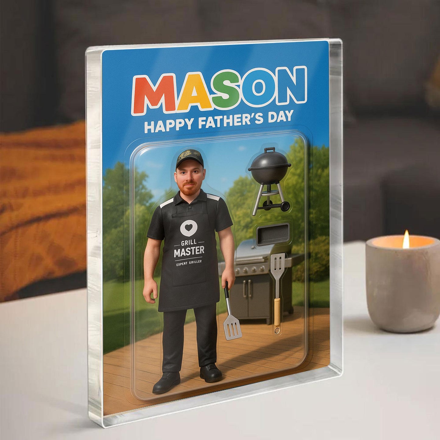 Personalized Photo BBQ Dad Acrylic Block, Custom Father’s Day Gift For Dad, Funny Party Decor, BBQ Grilled Action Figure Plaque