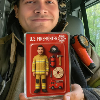 Custom Firefighter Acrylic Block Gift with Face and Name, Personalized 3D Figurine Decor, Unique Fireman Appreciation or Graduation Gift