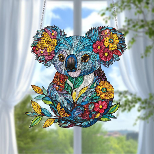 Floral Koala Window Hanging, Colorful Koala Bear Made of Flowers and Leaves,  Window Decoration for Nature Lovers, Gift or Nursery