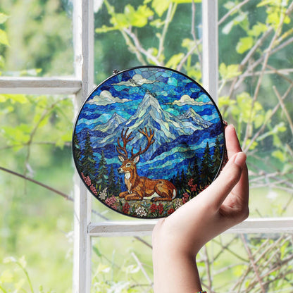 Mountain Deer Forest Scene Suncatcher Nature Window Hanging Gift