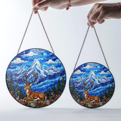 Mountain Deer Forest Scene Suncatcher Nature Window Hanging Gift
