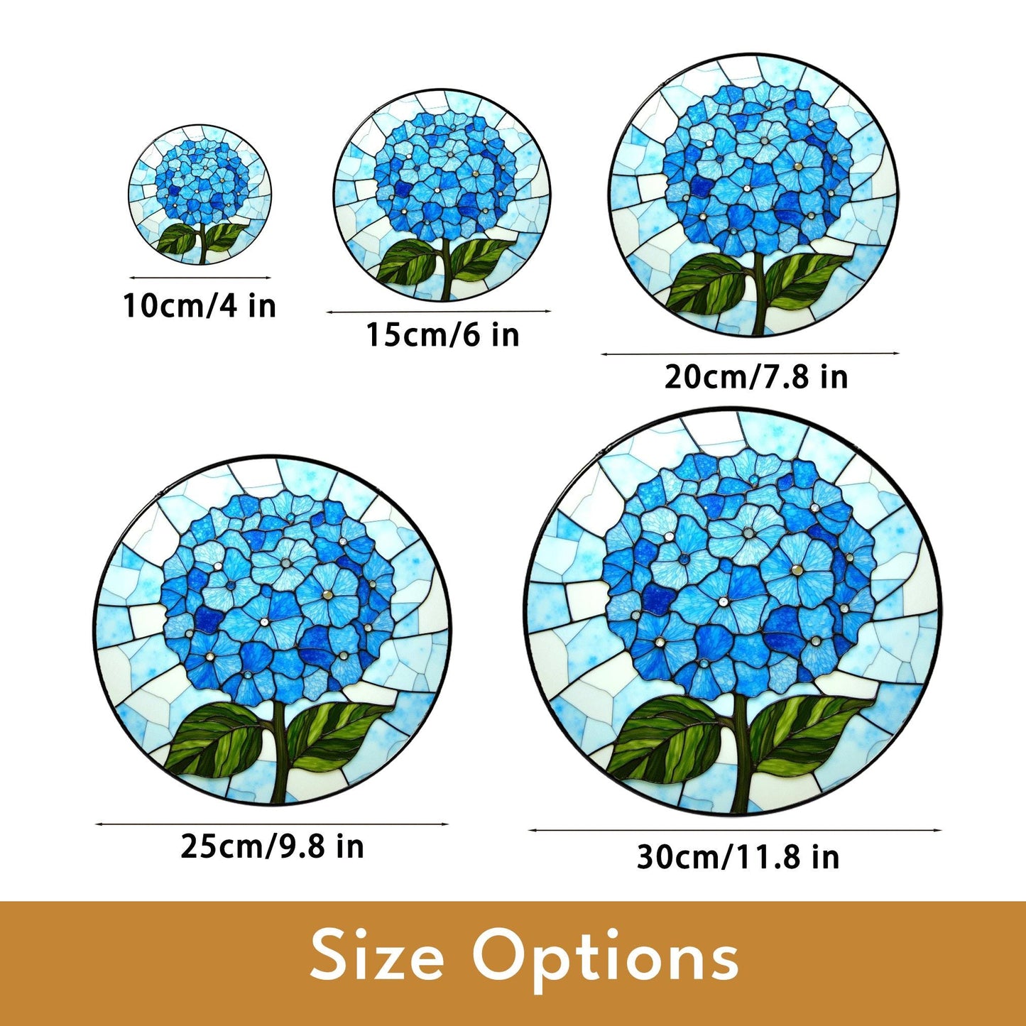 Blue Hydrangea Flower Round Stained Glass Window Suncatcher Gift for Mom Grandma or Gardener