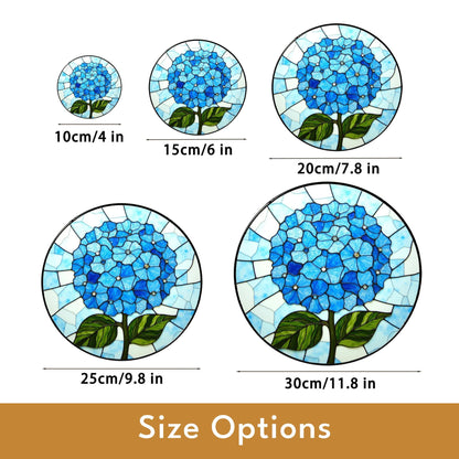 Blue Hydrangea Flower Round Stained Glass Window Suncatcher Gift for Mom Grandma or Gardener