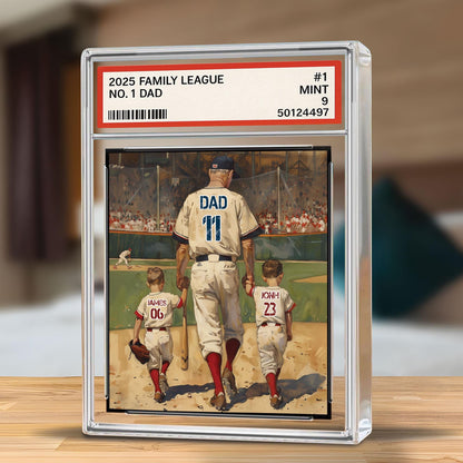 Baseball No. 1 Dad Man And Kids Trading Card Style Personalized Acrylic Block, Dad Plaque, Father's Day Gift for Baseball Husband, Dad