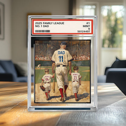 Baseball No. 1 Dad Man And Kids Trading Card Style Personalized Acrylic Block, Dad Plaque, Father's Day Gift for Baseball Husband, Dad