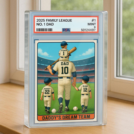 Baseball No. 1 Dad Man And Kids Trading Card Style Personalized Acrylic Block, Dad Plaque, Father's Day Gift for Baseball Husband, Dad.