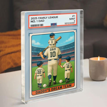 Baseball No. 1 Dad Man And Kids Trading Card Style Personalized Acrylic Block, Dad Plaque, Father's Day Gift for Baseball Husband, Dad.