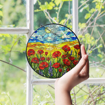Vibrant wildflower meadow sun catcher stained glass window decor gift for nature lover friend