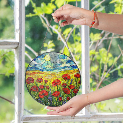 Vibrant wildflower meadow sun catcher stained glass window decor gift for nature lover friend