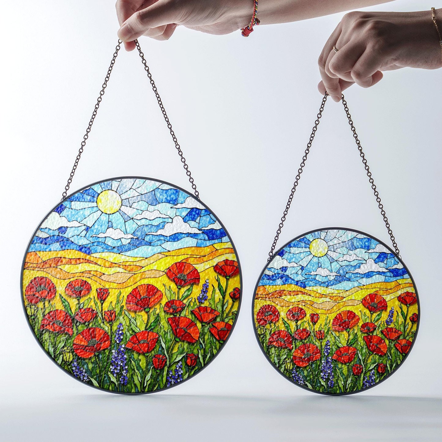 Vibrant wildflower meadow sun catcher stained glass window decor gift for nature lover friend