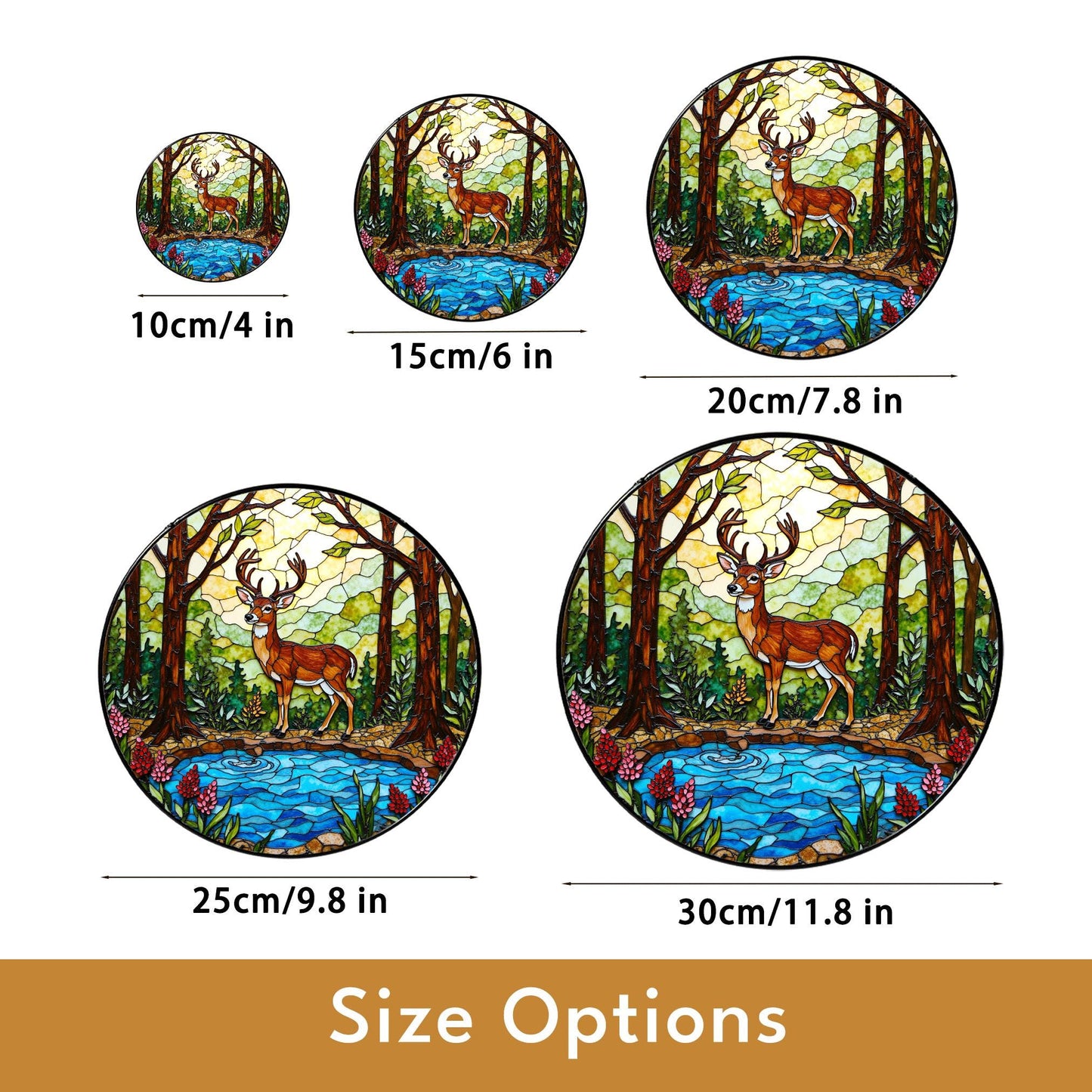 Majestic Deer Forest Scene Stained Glass Style Window Hanging Suncatcher Gift for Nature Lover