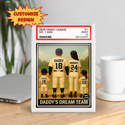 Baseball Daddy's Dream Team Trading Card Style, Custom No.1 Dad Acrylic Block Plaque, Baseball Family Gift, Sports Father's Day Gift For Dad