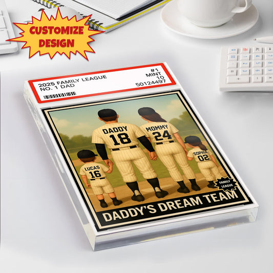 Baseball Daddy's Dream Team Trading Card Style, Custom No.1 Dad Acrylic Block Plaque, Baseball Family Gift, Sports Father's Day Gift For Dad