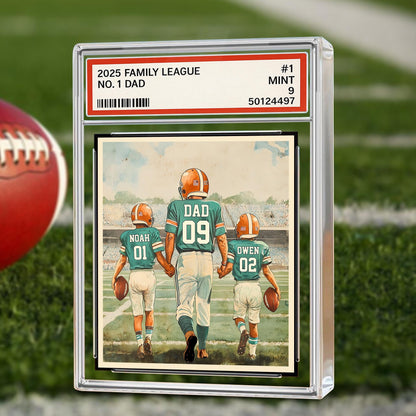 Personalized Football No. 1 Dad Man And Kids Trading Card Style Acrylic Block, Father's Day Gift For Football Dad, Custom Dad Acrylic Plaque