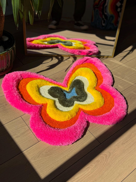 3D Colorful Butterfly Rug – Handmade Tufted Bug Carpet – Soft Boho Floor or Wall Decor – Vibrant Aesthetic Mat