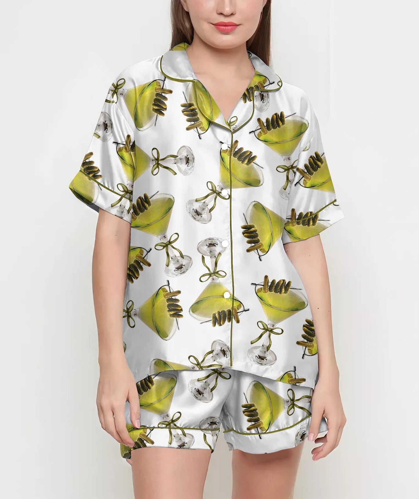 Coquette Pickles Martini Pajamas Satin Set, Dirty Martini Shirt,Mother's Day Gift, Birthday Gift,Pjs For Women, Bridesmaid Gifts