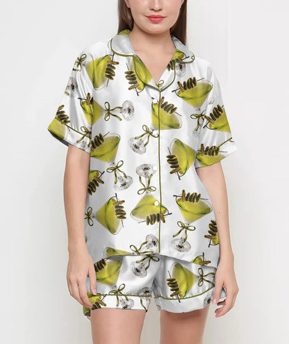 Coquette Pickles Martini Pajamas Satin Set, Dirty Martini Shirt,Mother's Day Gift, Birthday Gift,Pjs For Women, Bridesmaid Gifts