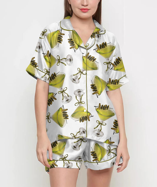 Coquette Pickles Martini Pajamas Satin Set, Dirty Martini Shirt,Mother's Day Gift, Birthday Gift,Pjs For Women, Bridesmaid Gifts