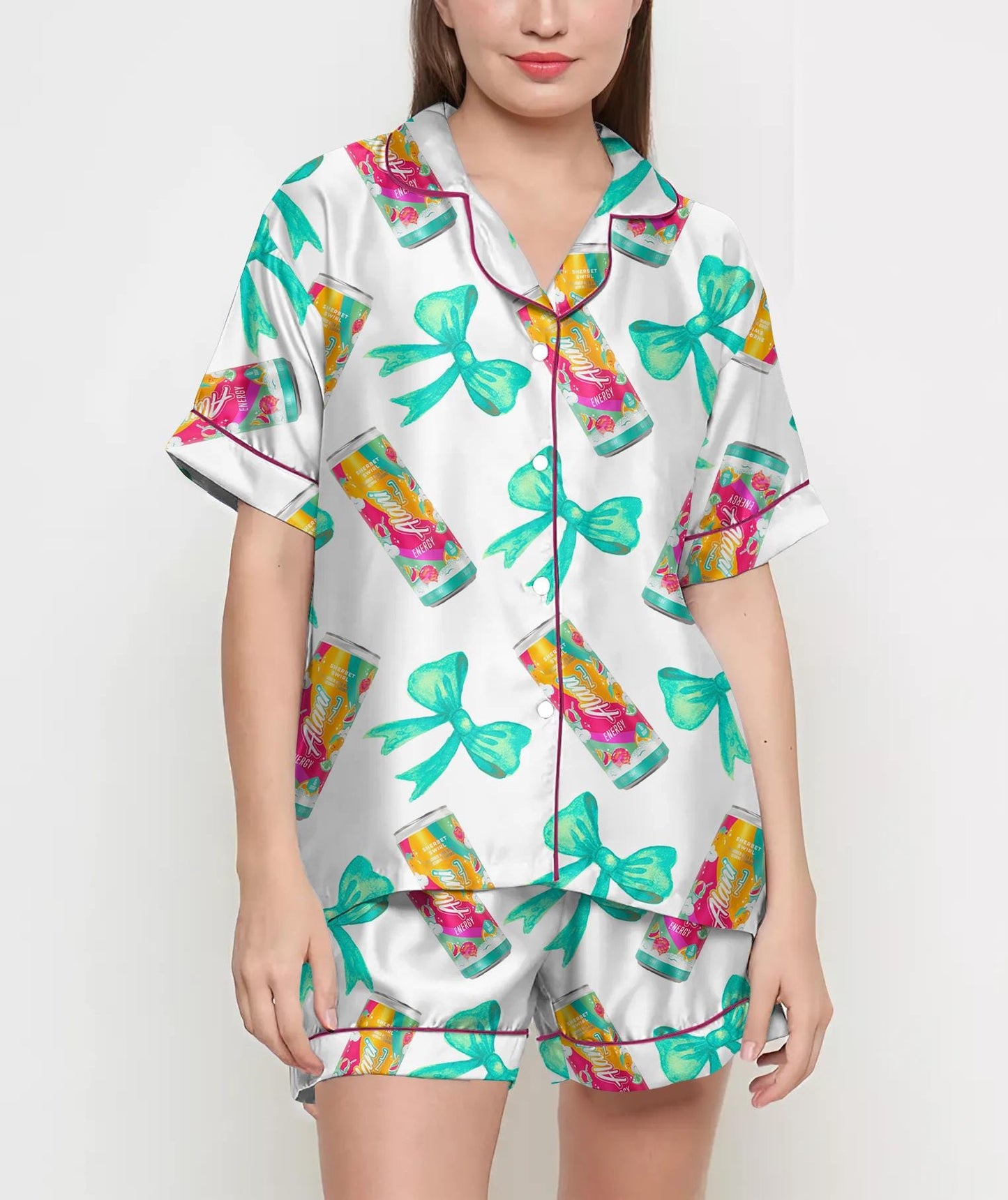 Coquette Alani Pajamas Satin Set, Energy Drink Shirt, Mother's Day Gift, Birthday Gift,Pjs For Women, Bridesmaid Gifts, Party