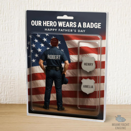 Custom Name Our Hero Wears a Badge Acrylic Block Plaque, Police Dad Acrylic Block, Father's Day Gift For Dad, Gift For Husband, Gift for U.S