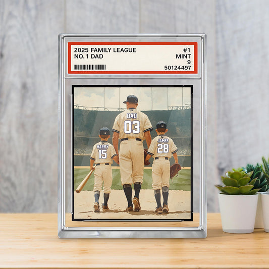 Personalized Baseball No. 1 Dad Man And Kids Trading Card Style Acrylic Block, Father's Day Gift For Baseball Dad, Custom Dad Acrylic Plaque
