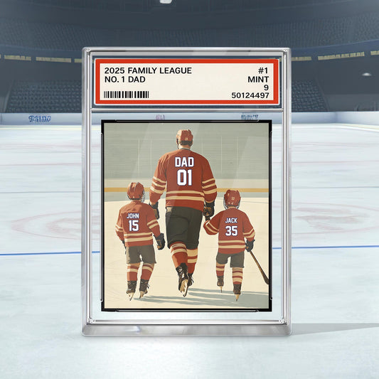 Personalized Hockey No. 1 Dad Man And Kids Trading Card Style Acrylic Plaque, Father's Day Gift For Hockey Dad, Custom Dad Acrylic Block