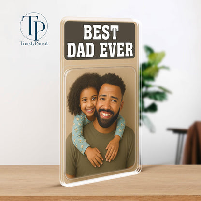 Personalized Father's Day Gifts For Dad, Custom Photo Dad And Kids Action Figure Acrylic Block, Best Dad Ever Block Plaque, Gift For Husband