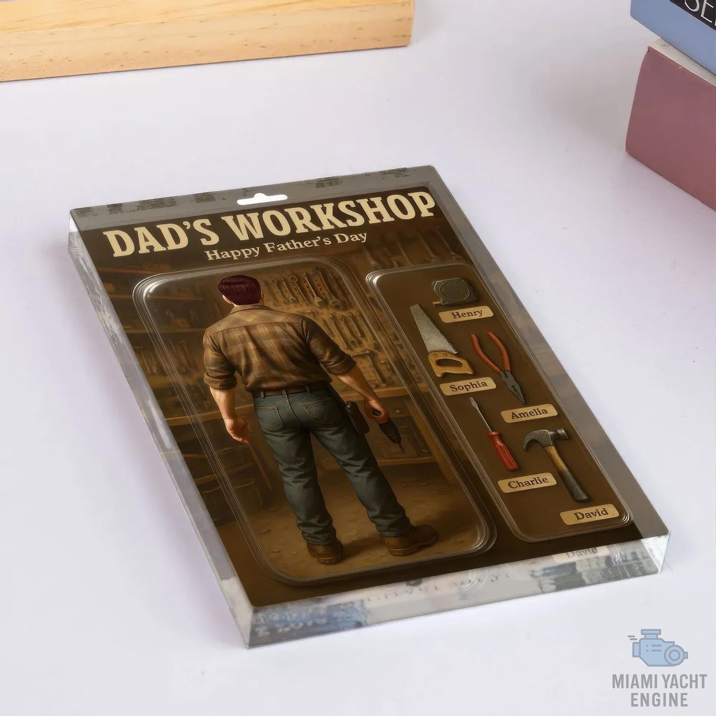 Custom Name Daddy Workshop Acrylic Block Plaque, If Dad Can’t Fix It Display Acrylic Block, Father’s Day Gift For Handy Dad,Gift For Husband