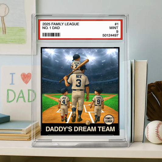 Custom Baseball No. 1 Dad Man & Kids Trading Card Style Custom Figure Personalized Acrylic Block Plaque, Fathers Day Gifts for Husband, Dad