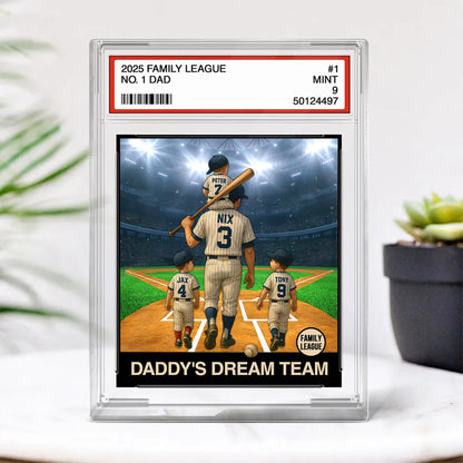Custom Baseball No. 1 Dad Man & Kids Trading Card Style Custom Figure Personalized Acrylic Block Plaque, Fathers Day Gifts for Husband, Dad