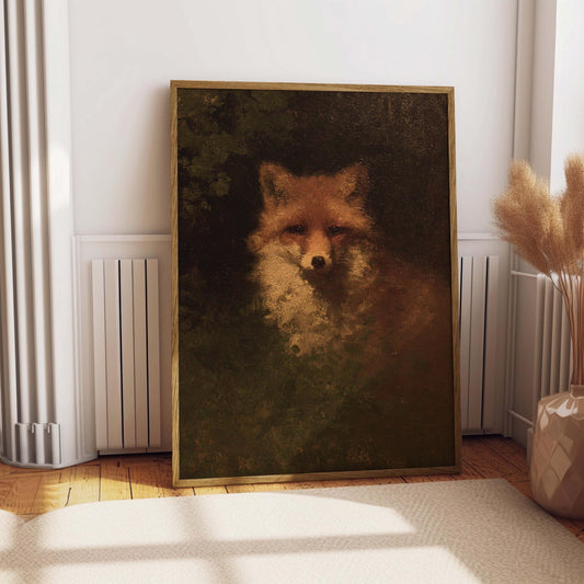 Vintage Fox Poster, Dark Academia Print, Witchy Wall Decor, Moody Wall Art, Vintage Oil Painting, Victorian Gothic Art, Animal Wall Art