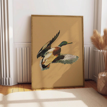Vintage Flying Mallard Print Retro Outdoors Magazine Screen Print Styled Poster Cabin Cottage Wall Art Waterfowl Duck Hunting Poster for Dad