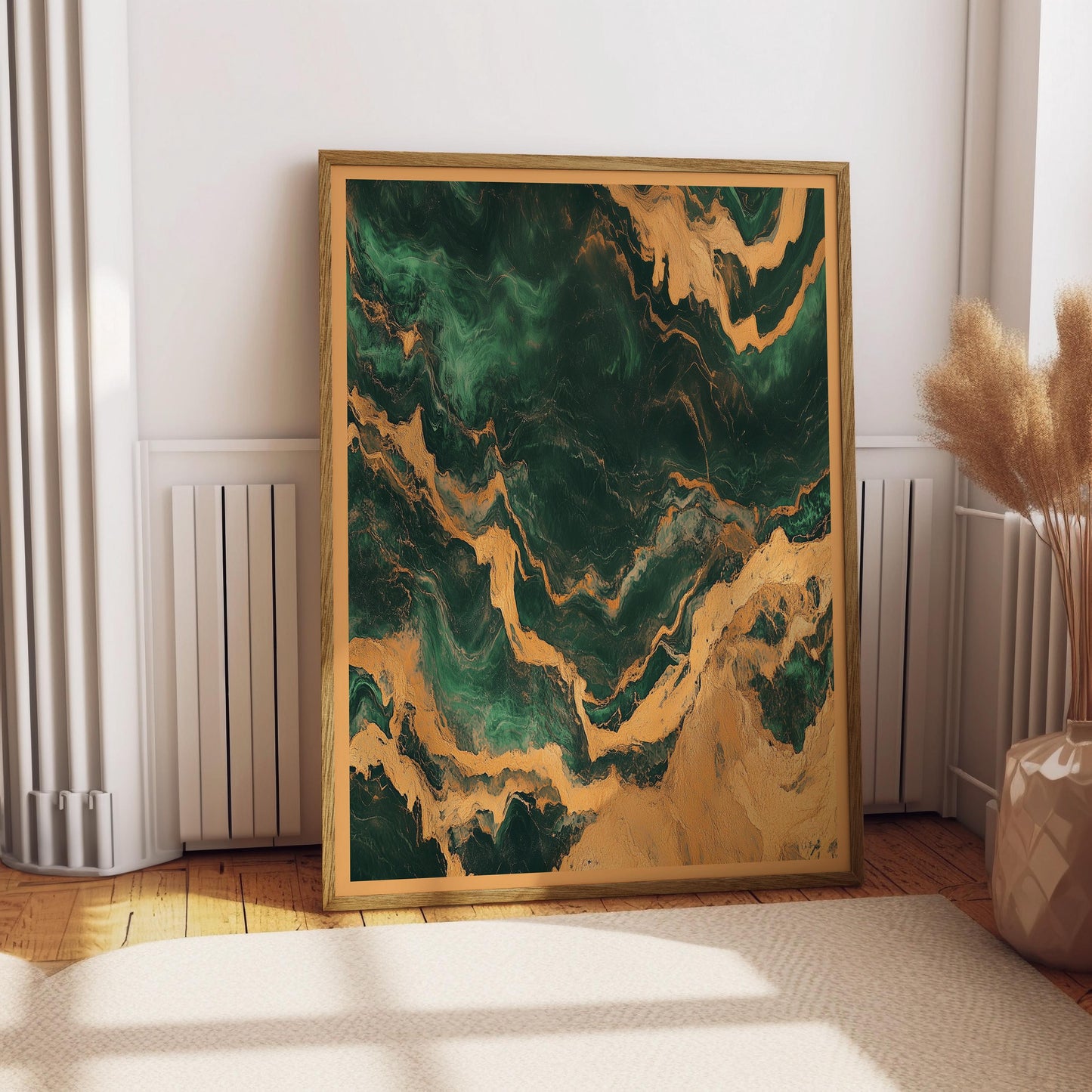 Emerald Green and Gold Marble Swirl Wall Art Retro Abstract Poster Boho Style Print Living Room Wall Art Decor Mid Century Modern Art