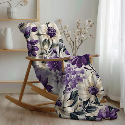 Purple Floral Velveteen Plush Blanket, Cozy Boho Throw, Gift for Her, Mom, Nature-Inspired Blanket, Spring, Summer Home Decor, Flower Lover