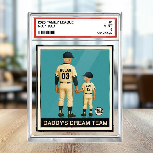 Custom Baseball No. 1 Dad Grandpa Man & Kids Trading Card Style Personalized Acrylic Block Plaque Father's Day 2025 Gift For Baseball Lovers
