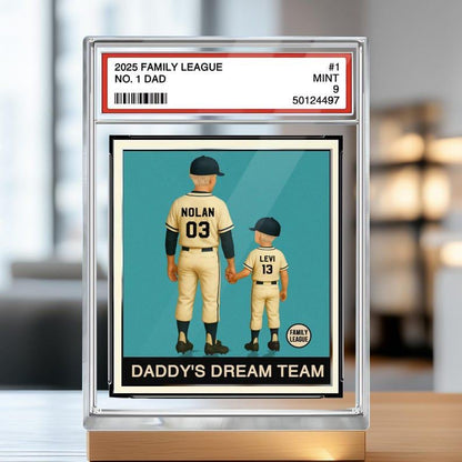 Custom Baseball No. 1 Dad Grandpa Man & Kids Trading Card Style Personalized Acrylic Block Plaque Father's Day 2025 Gift For Baseball Lovers