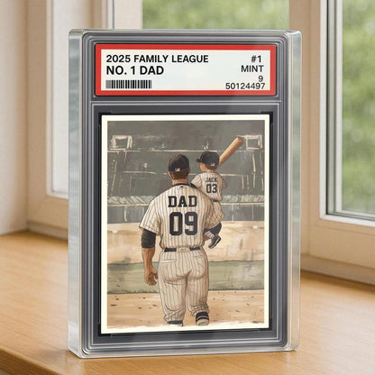 Baseball No. 1 Dad Man And Kids Trading Card Style Personalized Acrylic Block, Dad Plaque, Father's Day Gift for Baseball Husband, Dad