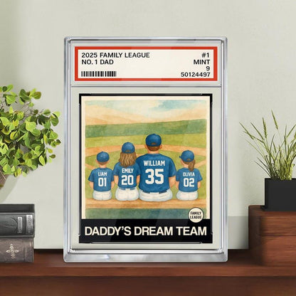 Baseball No. 1 Dad Man And Kids Trading Card Style Personalized Acrylic Block, Father's Day 2025 Gift For Husband, Daddy's Dream Team Plaque