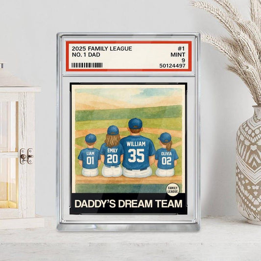Baseball No. 1 Dad Man And Kids Trading Card Style Personalized Acrylic Block, Father's Day 2025 Gift For Husband, Daddy's Dream Team Plaque