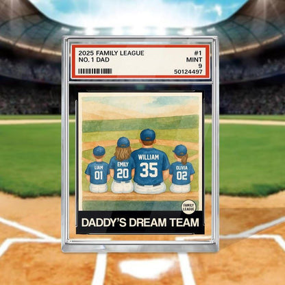Baseball No. 1 Dad Man And Kids Trading Card Style Personalized Acrylic Block, Father's Day 2025 Gift For Husband, Daddy's Dream Team Plaque