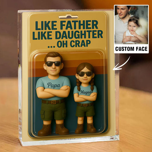 Personalized Father's Day Gift For Dad, Custom Photo Dad And Kids Figure Acrylic Block, Like Father Like Daughter Plaque, Gift For Husband